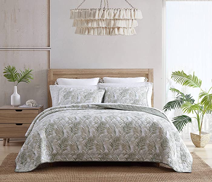 Tommy Bahama | Maui Palm Collection | Quilt Set - 100% Cotton, Reversible, Lightweight Bedding with Matching Shams, Ideal for All Seasons, King, Green
