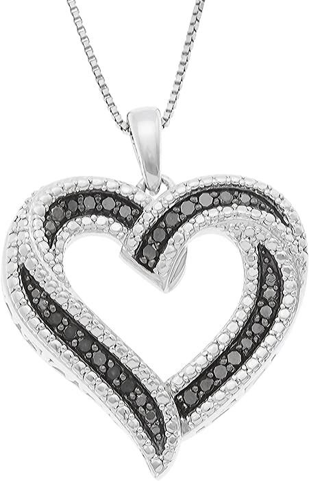 Gilded Sterling Silver 1/4cttw Natural Round-Cut Black Diamond Heart Pendant-Necklac with an 18 Inch Chain