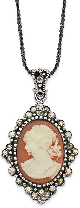 925 Sterling Silver Peach Resin Cameo Crystal Chain Necklace Pendant Charm Fancy Fine Jewelry For Women Gifts For Her