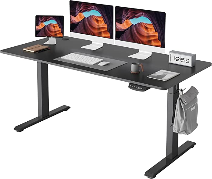 FEZIBO Electric Standing Desk, 55 x 24 Inches Height Adjustable Table, Ergonomic Home Office Furniture with Splice Board, Black Top