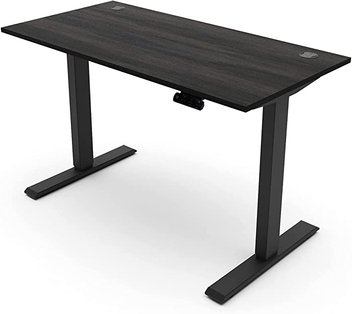 Sunon Sit Stand Desk 48 x 24 Inches Electric Height Adjustable Desk, Ergonomic Standing Desk with Whole Piece Desk Board USB Port for Home Office (Dark Walnut Tabletop+Black Frame)