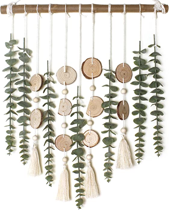 Bathroom Decor Artificial Eucalyptus Hanging Wall Decor Fake Eucalyptus Greenery Leaves Stems Wall Hanging Plants on 16.5 inch Wooden Stick Boho Rustic Farmhouse Decor for Bedroom Kitchen Dining Room