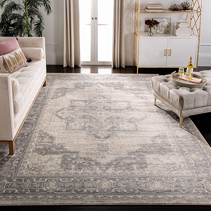 SAFAVIEH Brentwood Collection 8' x 10' Cream/Grey BNT865B Medallion Distressed Non-Shedding Living Room Bedroom Dining Home Office Area Rug