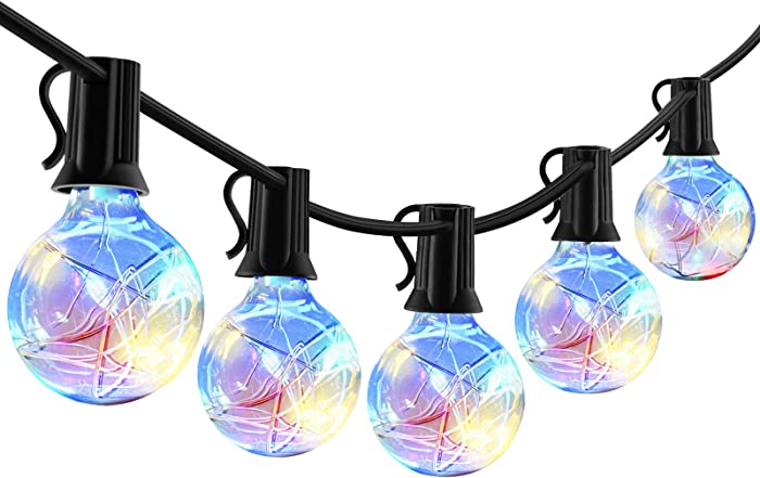 Outdoor String Lights - 38 FT Multicolored String Lights with 30 Bulbs(3 Spare), 5-Color Patio Lights with 8 Lighting Modes, G40 Waterproof Outdoor Decor for Cafe, Porch, Deck, Yard, Garden, Party