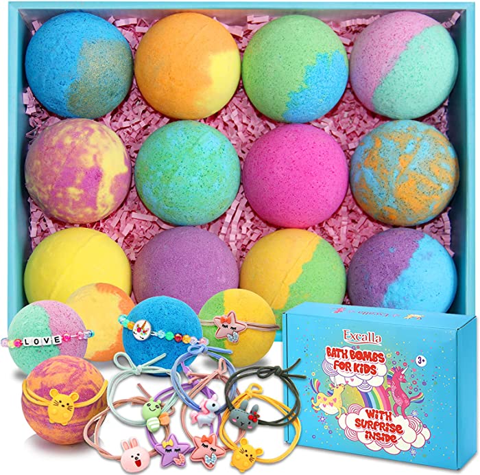 Bath Bombs for Kids with Toys inside for Girls Boys - 12 Set XXL Large Size Gift Kit, Surprise UNICORN, Bulk Handmade Bubble Bath Fizzies Spa Fizz Balls (Toys May Vary)