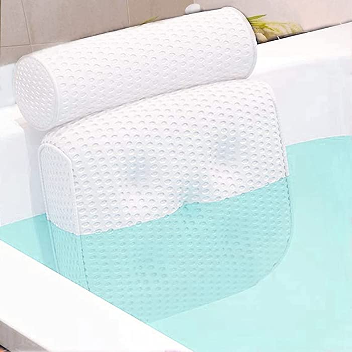 Bath Pillow for Hot Tub, FreshBasa Luxury SPA Pillow for Bathtub, Soft 4D Air Mesh Pillow Cushion Head, Neck, Shoulder and Back Support Rest with 7 Non-Slip Strong Suction Cups for Home SPA