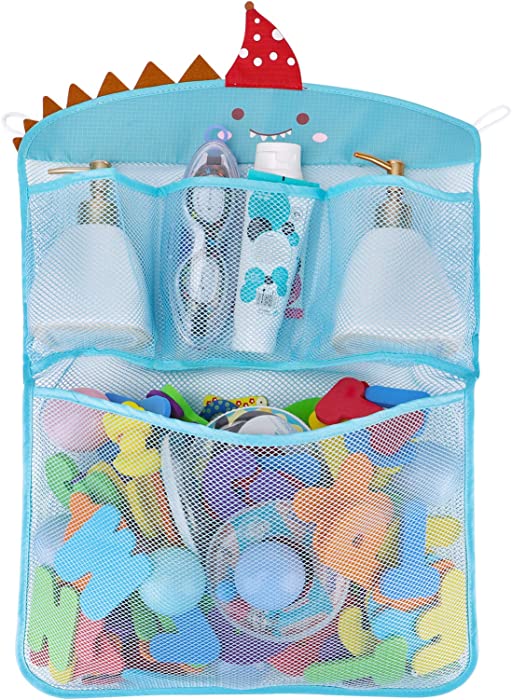 Free Swimming Baby Bath Toy Organizer Set,Quick Drying Mesh Net for Toddler Bathtub Games Holder (Blue)