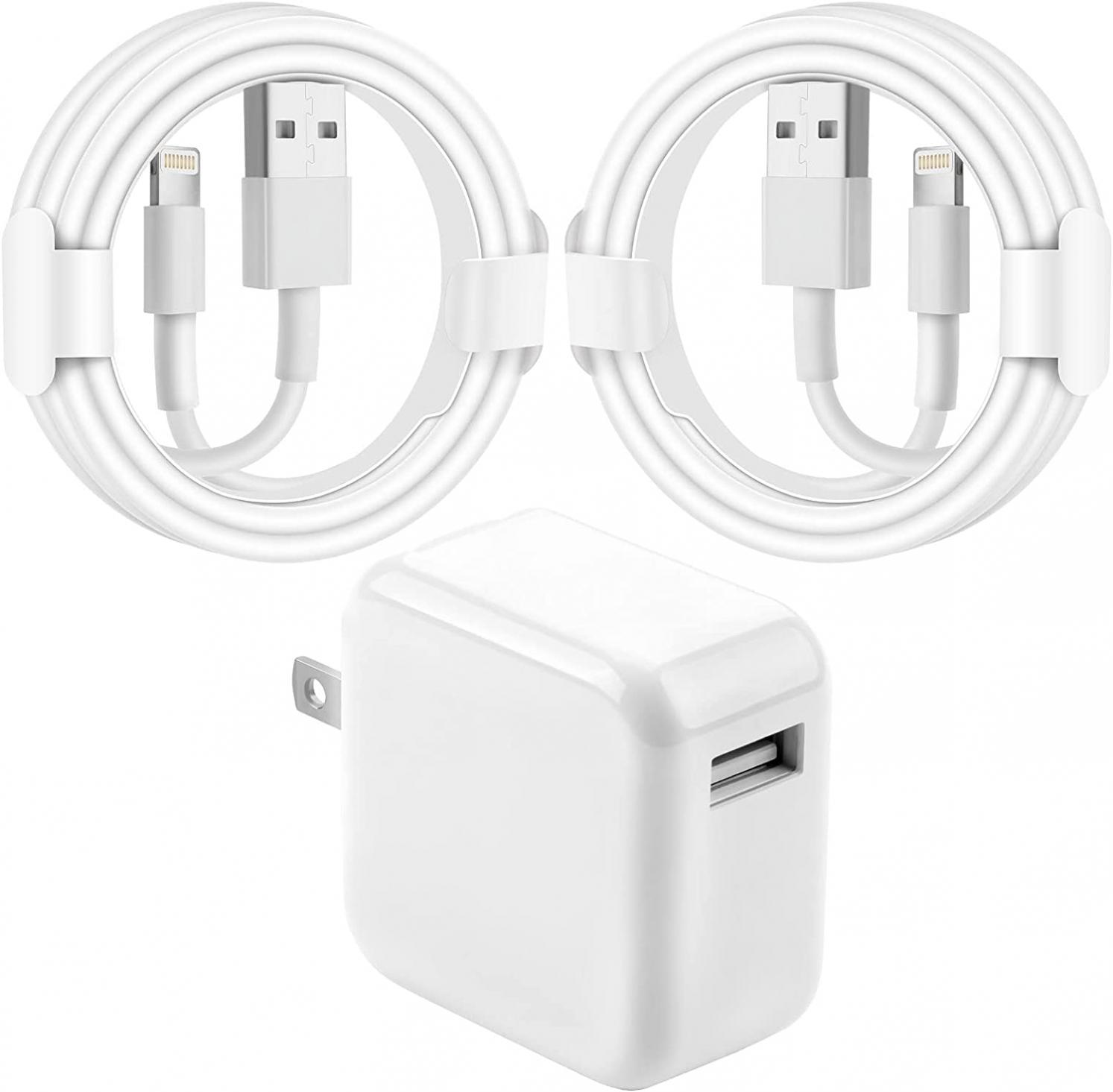 iPad Charger iPhone Charger,【Apple MFi Certified】 12W Fast Charging USB Wall Charger Block Foldable Portable Travel Plug and 2 Pack Lightning Cable Compatible with iPhone,iPad,iPad Mini,Air