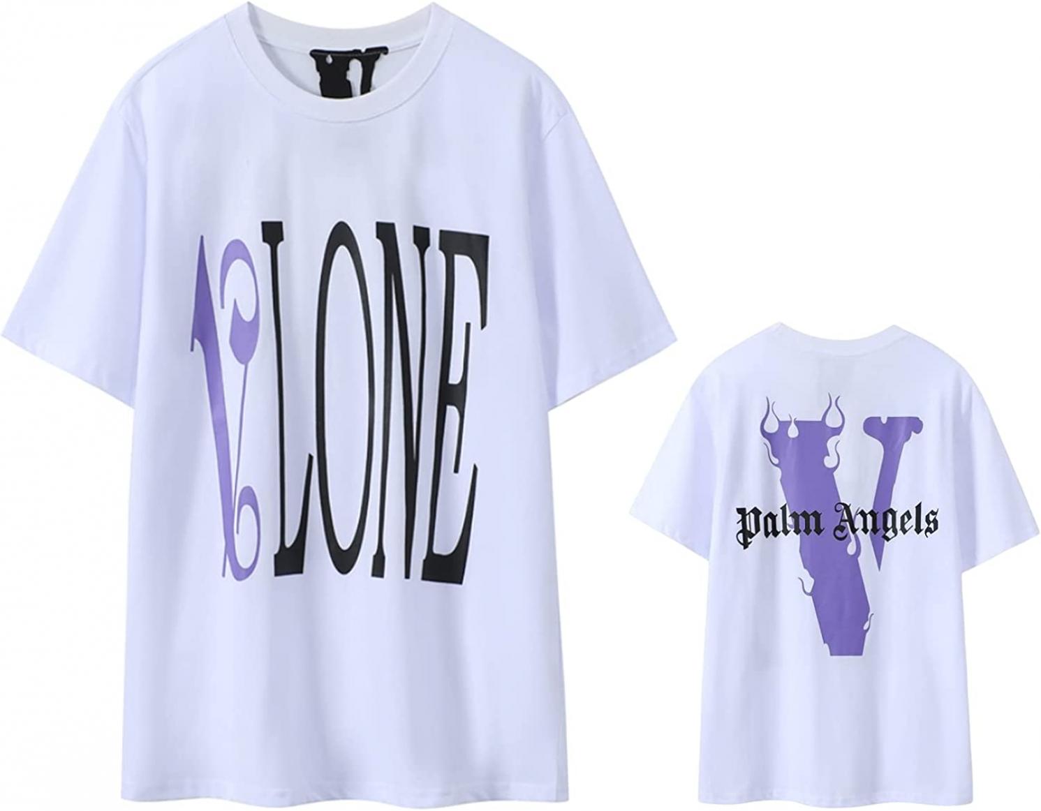 UrbanSwing V Shirts Letter Logo Printed Crewneck Tops Tee Fashion Hip Hop Short Sleeve Cotton Loose T-Shirt