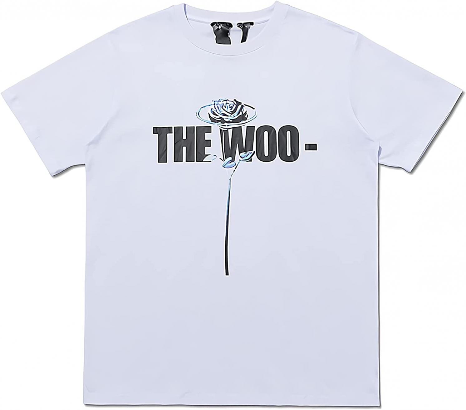 c-cor V Shirt The Woo Rose Print Big V Short-Sleeve T-Shirt Hip Hop Trend Tee for Men Women Youth