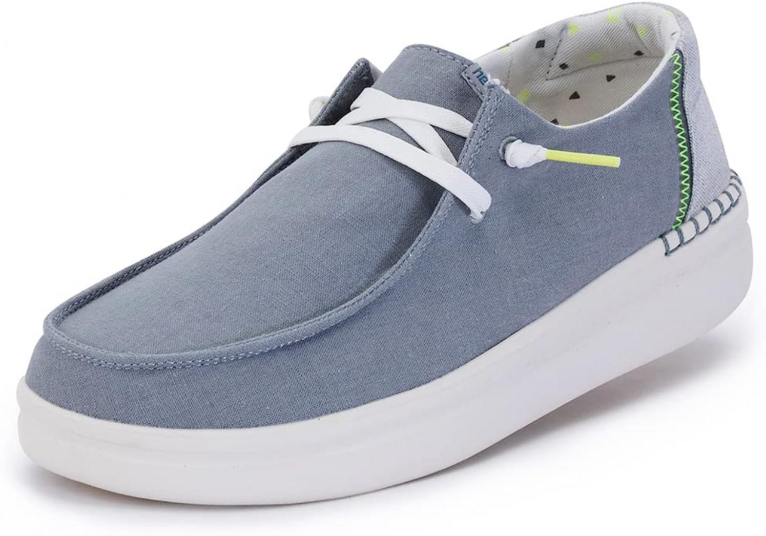 Hey Dude Women's Wendy Rise Chambray Abyss Blue Size 7 | Women’s Shoes | Women’s Lace Up Loafers | Comfortable & Light-Weight