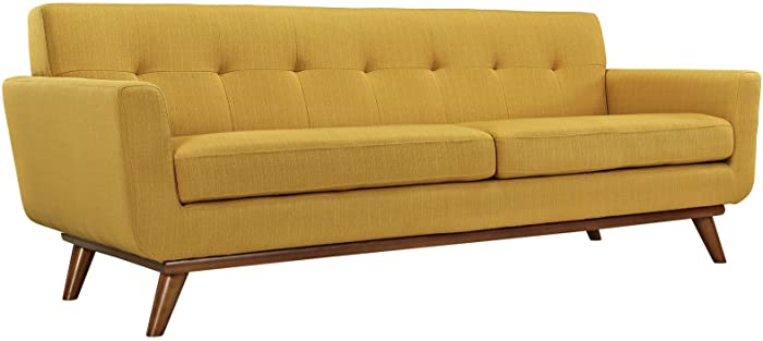 Modway Engage Mid-Century Modern Upholstered Fabric Sofa in Citrus
