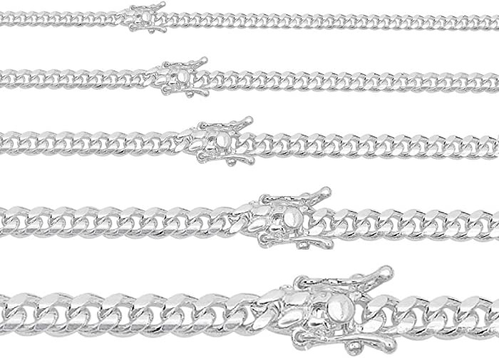Solid 925 Sterling Silver Miami Cuban Link Chain Or Bracelet - Box Lock Cuban Link 4-10.5mm - Italy Men's Necklace