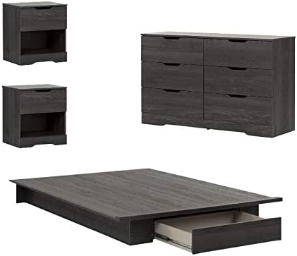 Home Square 4 PC Queen Platform Bedroom Set with Dresser and 2 Nightstands in Gray Oak
