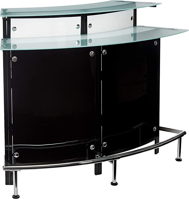 COASTER Arched 1-shelf Bar Unit with Glass Counter Tops Glossy Black, Chrome, Frosted and Clear