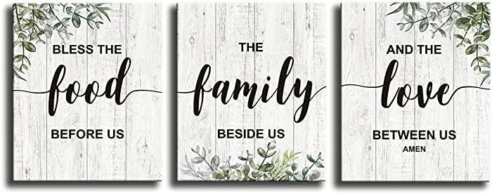 Rustic Farmhouse Canvas Print Kitchen Wall Decor Art Sign，Inspirational Quotes Family Wall Decor Plaque，Home Dining Room Living Room Coffee Wall Decoration Triptych Mural (12 X 15 inch, Triptych)