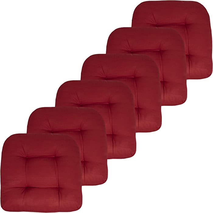 Sweet Home Collection Patio Cushions Outdoor Chair Pads Premium Comfortable Thick Fiber Fill Tufted 19" x 19" Seat Cover, 6 Count (Pack of 1), Red