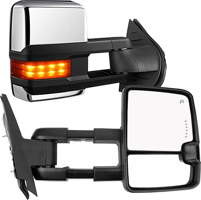 YITAMOTOR Towing Mirrors Compatible with Chevy GMC, Power Heated LED Arrow Signal Light Reverse Lights , Replacement for Silverado 2008-2013 Sierra All Models, Silverado 2007 Sierra New Body Style