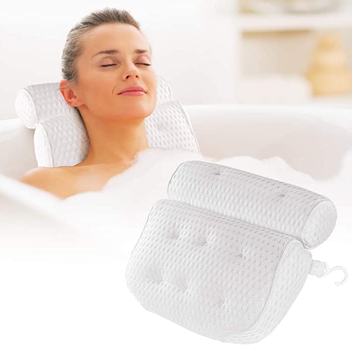 MDLUU Bath Pillow, Bath Cushion with 8 Enlarged Suction Cups, Quick Dry 4D Air Mesh Bathtub Spa Pillow for Better Neck Back Shoulder Support