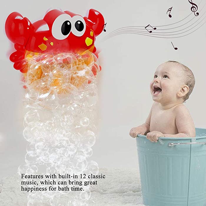 Baby Bath Bubble Toy, Musical Automatic Cartoon Crab Shaped 12 Songs Bubble Maker Baby Bath Toy Bathtime Shower Bath Wall Toy Great Gifts for Toddlers