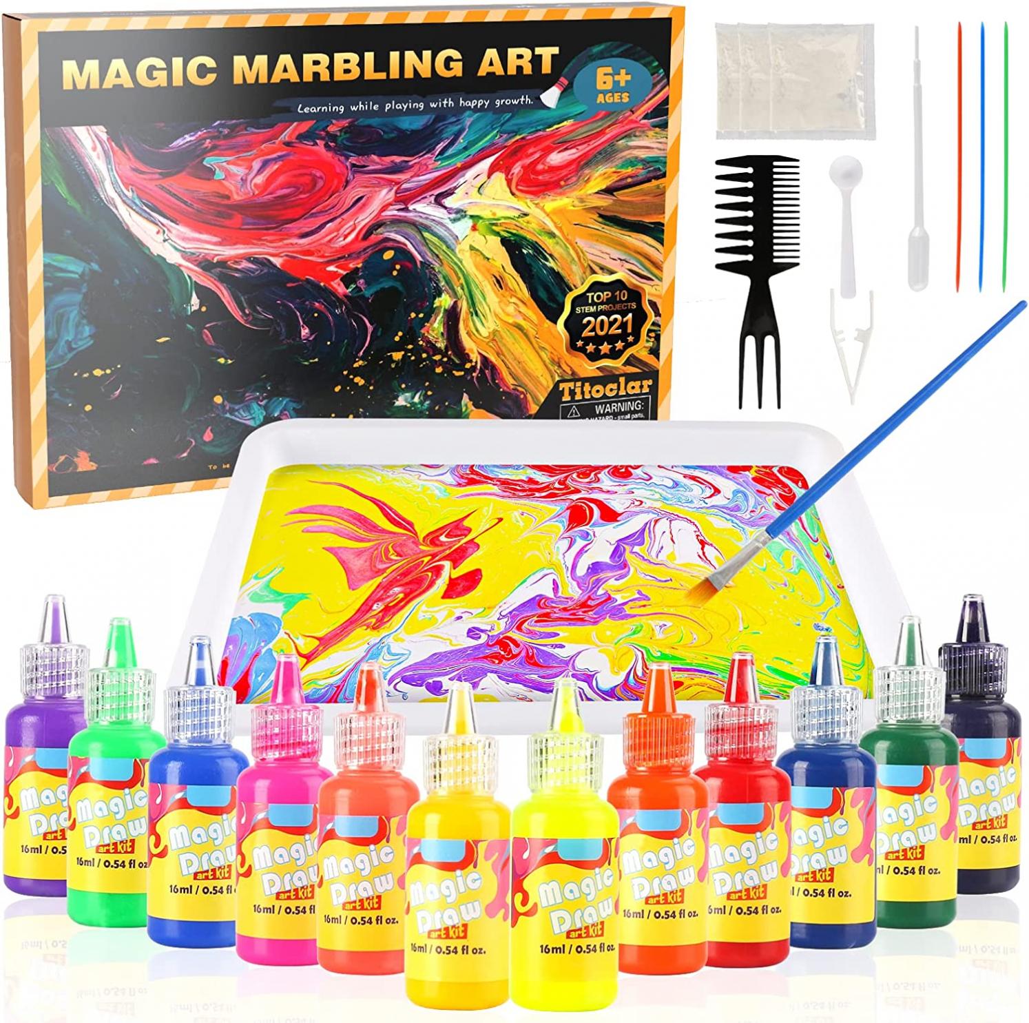 Arts & Crafts For Kids Ages 8-12, Water Marbling Paint Kit, Kids Christmas Gifts, Toys For Girls Boys 4 5 6 7 8 9 10 11 12 Year Old