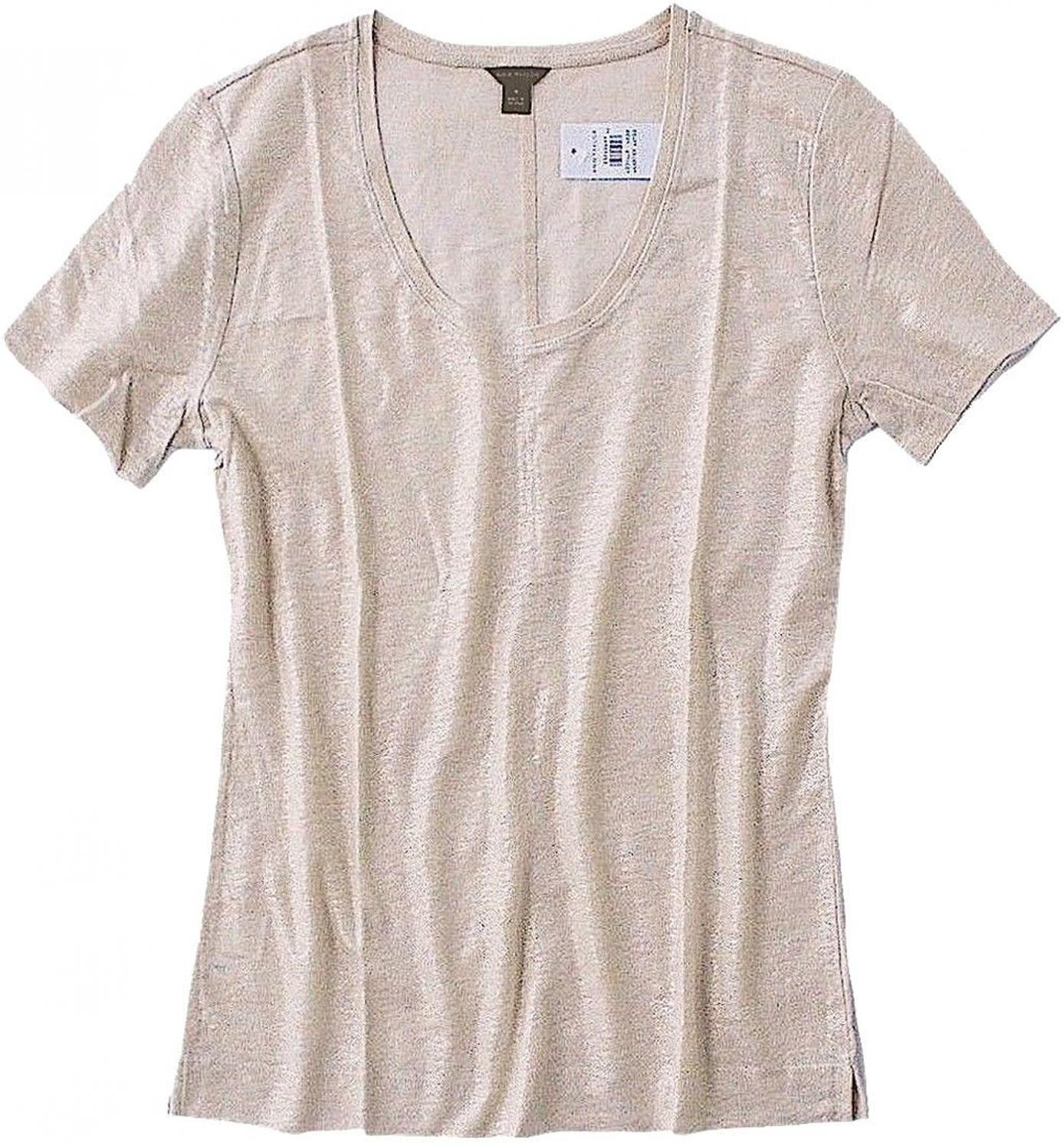 Ann Taylor - Women's - Solid Colors - Shimmery Champaign-Gold Linen Scoop Neck Tee