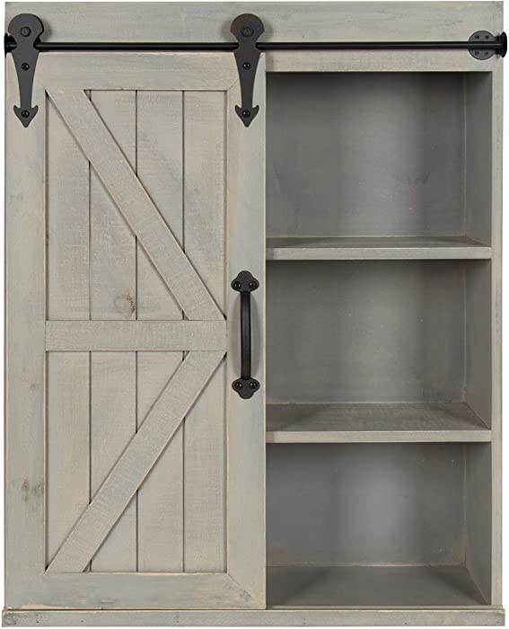 Kate and Laurel Cates Decorative Wood Wall Storage Cabinet with Sliding Barn Door, Rustic Gray