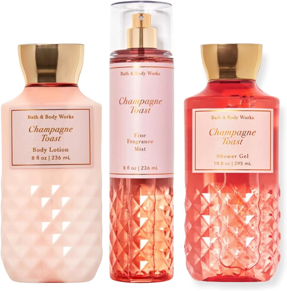 Bath & Body Works - Champagne Toast - Daily Trio - Shower Gel, Fine Fragrance Mist & Super Smooth Body Lotion (Packaging Varies)