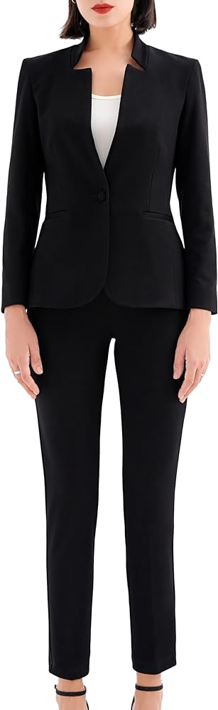 Marycrafts Women's Professional Stand Up Collar Blazer Pant Suit Set Pant Suits