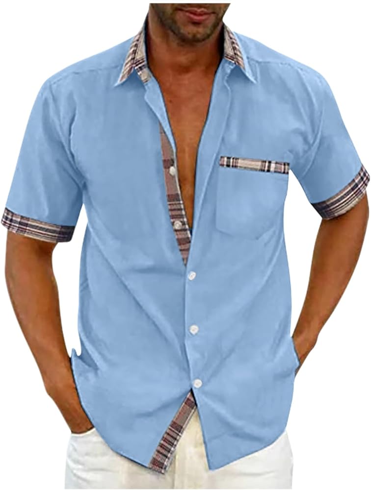 Summer Shirts for Men 2024 Fashion Short Sleeve Button Down Business Dressy Shirt with Pocket Regular-Fit Work Shirt