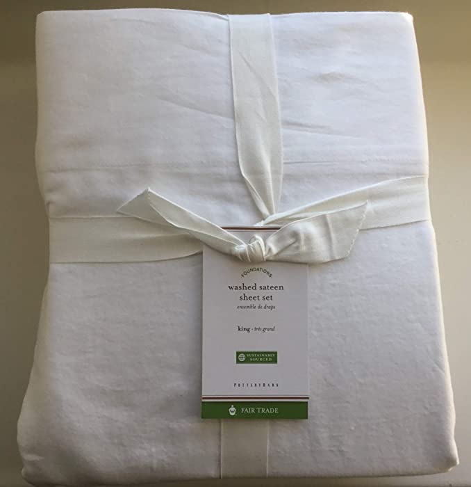 Pottery Barn Classic Washed Cotton Sateen Sheet Set~King~White~