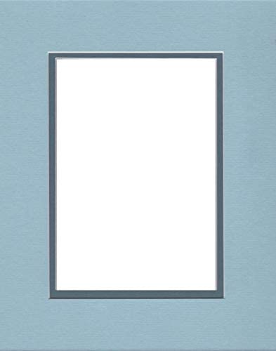 Pack of (2) 18x24 Double Acid Free White Core Picture Mats Cut for 13x19 Pictures in Sheer Blue and Slate Blue