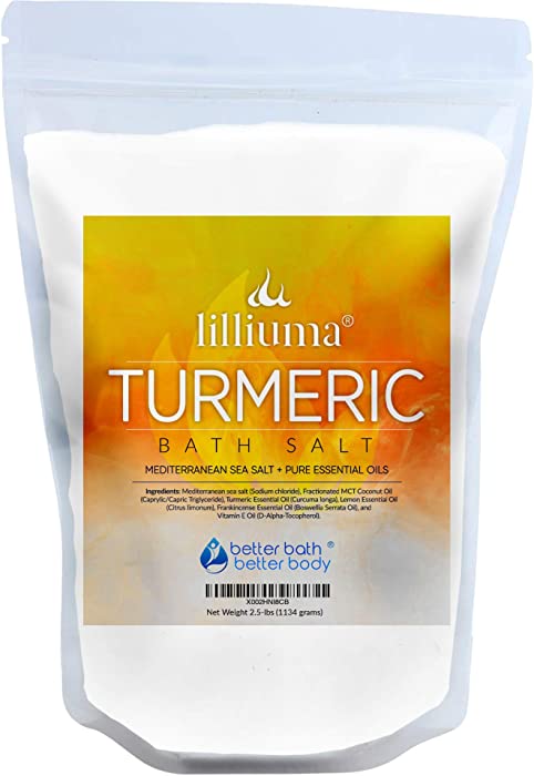 Turmeric Bath Salt 40 Ounces Mediterranean Sea Salt with Turmeric, Lemon, and Frankincense Essential Oils with Natural Ingredients