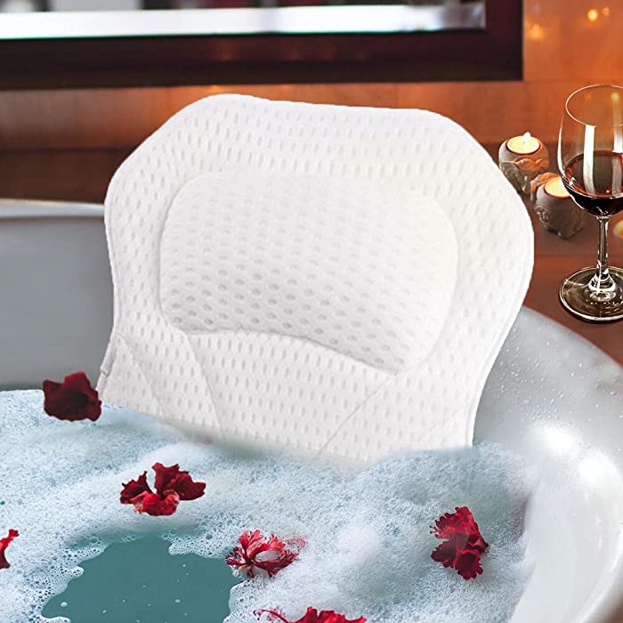 Bath Pillow Spa Bathtub Pillows Tub Cushion Head,Neck,Shoulder and Back Support Rest with 6 Nonslip Strong Suction Cups Home Bathing Relaxation 4D Mesh Material Bathing Decor Gifts