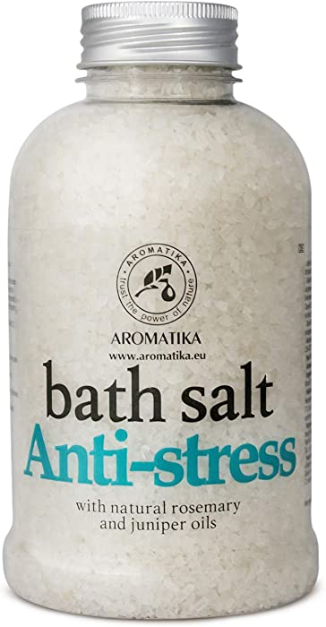 De-Stress Bath Salt 21.16oz w/Natural Rosemary & Juniper Oils - Natural Bath Sea Salts 600g - Best for Good Sleep - Relaxing - Calming - Body Care - Beauty - Aromatherapy