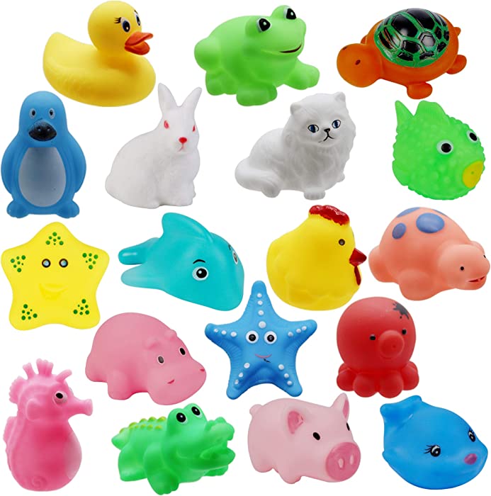 Happy Trees 18 Pack Animals Squirter Bath Toy Set for Toddlers Kids, Colorful Assorted Characters