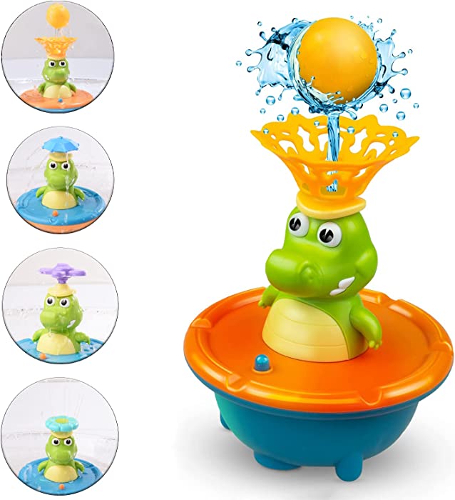 Fountain Crocodile Bath Toys,Sprinkler Light Up Bathtub Toy,5 Modes Spray Water Bath Toy for 1 2 3 4 5 6 7 8 Year Old Boys Girls Kids,for Bathroom Swimming Pool Indoor Outdoor (-Orange)