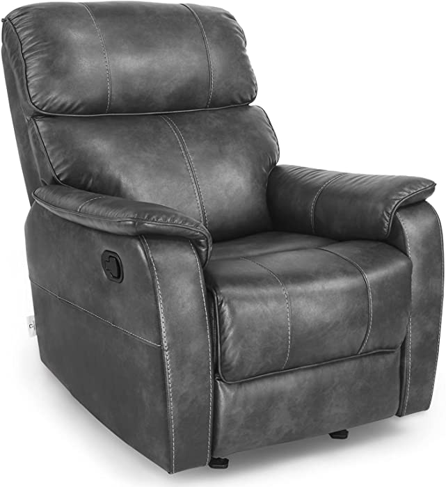 Fabric Leather Recliner Chair, Manual Rocker Recliner, Ergonomic Lounge Heavy Duty, Living Room Chair/Home Theater/Guest Room/Study Room(Grey)