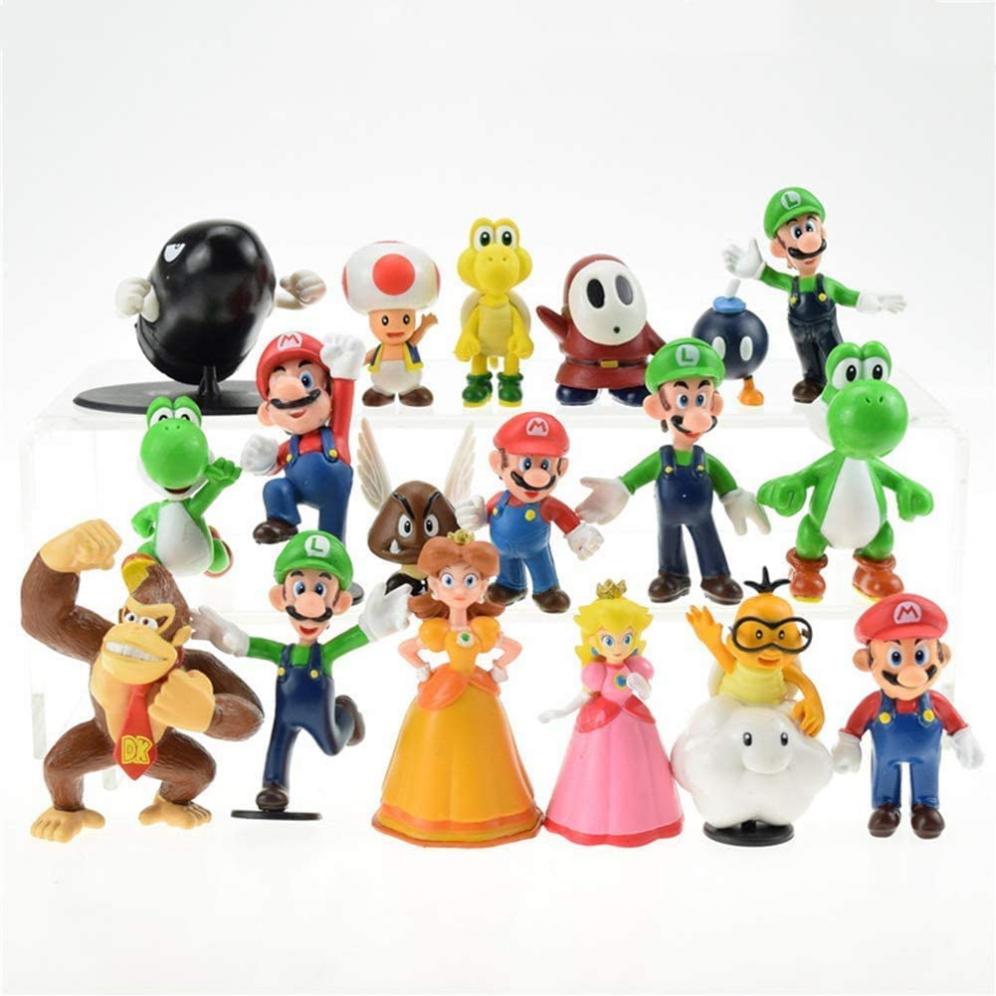 18 Pcs/Set Super Mario Bros Super Mary Princess, Turtle, Mushroom, Orangutan, Super Mary Action Figures, 2"