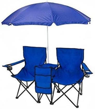 Blue Portable Folding Picnic Double Chair Umbrella Table Cooler Beach Camping Chair New