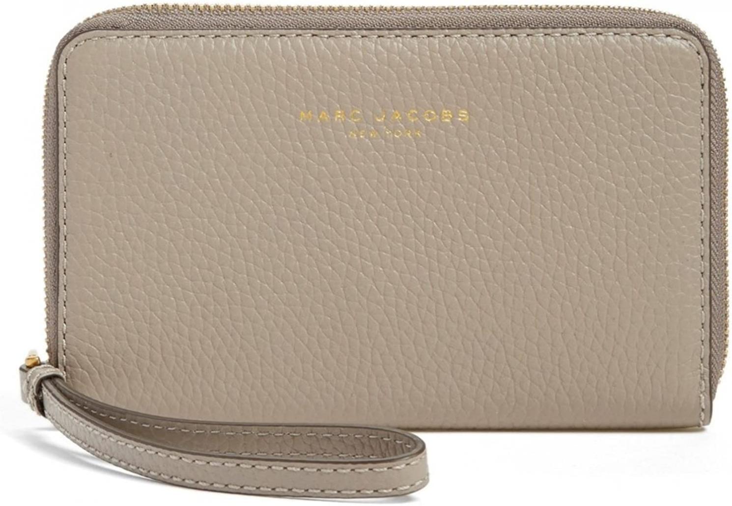 Marc Jacobs Pike Place iPhone X 8 7 Leather Wristlet Wallet, Cement