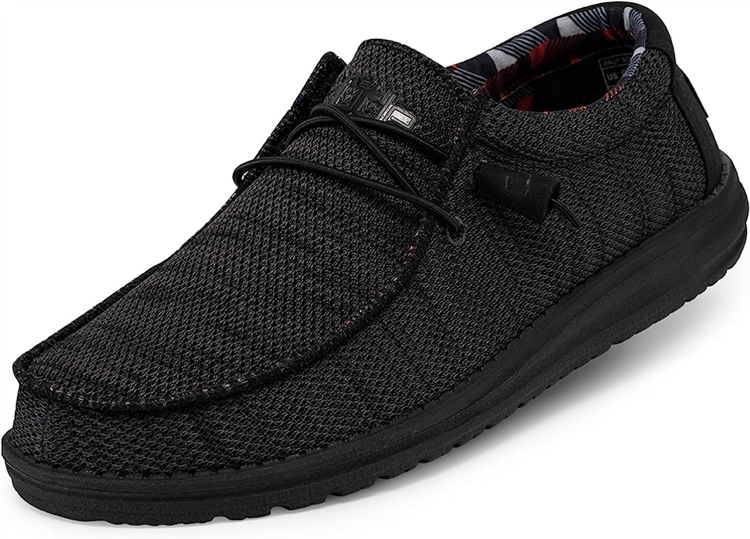 Hey Dude Men's Wally Sox Jet Black Size 11 | Men’s Shoes | Men's Lace Up Loafers | Comfortable & Light-Weight