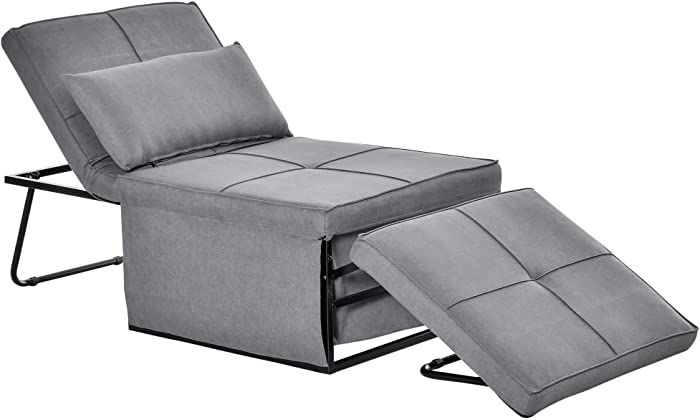 HOMCOM 4 in 1 Multi Function Folding Single Sofa Bed with Ottoman Sleeper Adjustable Backrest Lounger Convertible Upholstered Couch for Living Room Small Space, Grey