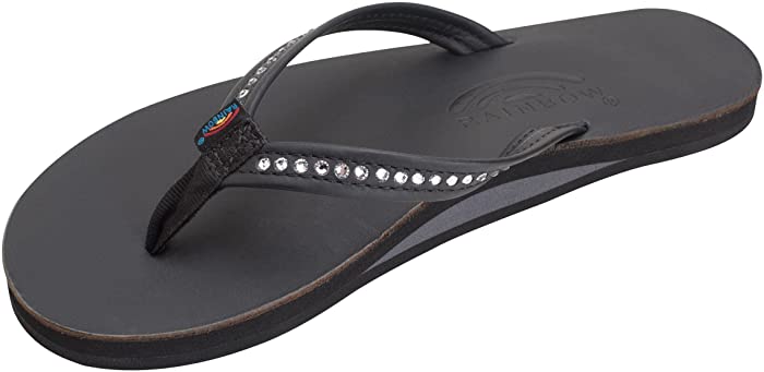 Rainbow Sandals Women's Single Layer Premier Leather w/Swarovski Crystal Narrow Strap