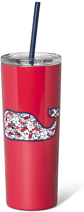 Vineyard Vines for Target Tall Portable Drinkware/Water Bottle, Red with Hibiscus Whale, 22.5 Oz