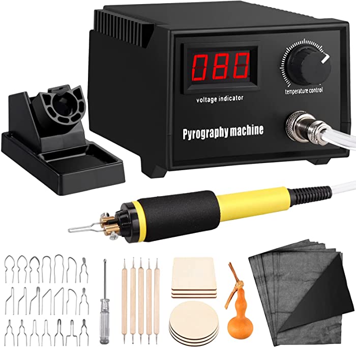 Proster Pyrography Wood Burning Kit, Temperature Adjustable Pyrography Machine 110V 60W, Digital Wood Burner with 21pcs Pyrography Wire Tips for Wood Leather Gourd