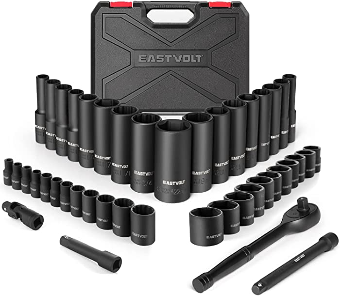 Eastvolt Mechanic Tool Kits, Drive Socket Set, 46 Pieces Socket Set with 72 Teeth Reversible Ratchet, Metric/SAE (ASK06)
