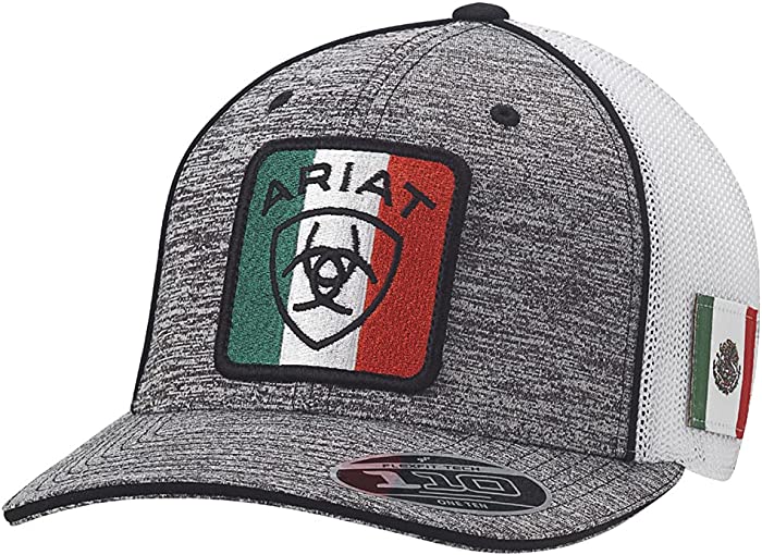 ARIAT Mens Snap Back Flex Fit 110 Mexican Flag Logo Gray Heather Hat