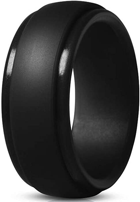 8mm Matte Brushed Step Edge Silicone Wedding Band Ring