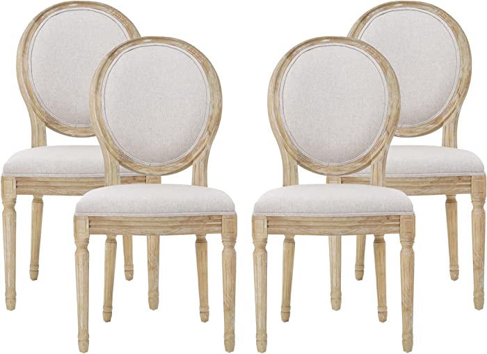 Christopher Knight Home Hilary French Country Fabric Dining Chairs (Set of 4), Beige + Natural